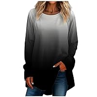 Oversized Tshirts for Women,Women's Casual Plus Sizelong Sleeved Round Neck Gradient Printing T-Shirt Top Pullover