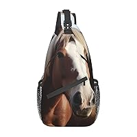 Horses Animals Print Sling Backpack Travel Sling Bag Casual Chest Bag Hiking Daypack Crossbody Bag For Men Women