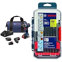 BOSCH GSR18V-535FCB15 18V EC Brushless Connected-Ready Flexiclick 5-In-1 Drill/Driver System with (1) CORE18V 4.0 Ah Compact Battery & BOSCH T30C T-Shank Multi-Purpose Jigsaw Blades, 30 Piece