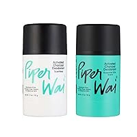 PiperWai Natural Deodorant w/Activated Charcoal | Odor Protection, Vegan, Aluminum Free, Shark Tank Product for Women & Men | Great for Travel, and Gifts 50g Scented and 50g Unscented Stick Bundle