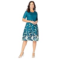Jessica London Women's Plus Size Short Sleeve Ponte Fit and Flare Dress
