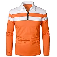 Men's Horizontal Stripe Tee Long Sleeve Zipper Polo Shirt Casual Loose Fashion Design Zip Up Dark T Shirt