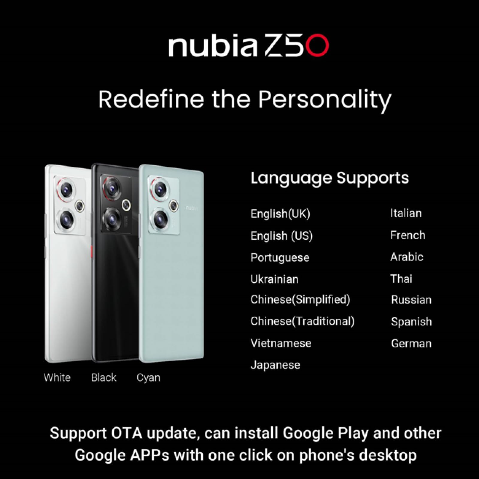 nubia Z50 Redmagic Cellphone - 5G Unlocked Android Phone, 64MP+50MP Dual Camera, Qualcomm Snapdragon 8 Gen 2, 144Hz 6.67” AMOLED Screen, 80W Quick Charge Android Phone w/ 5000mAh Battery, 12GB, Black