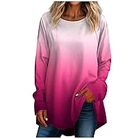 Crop Tops for Women,Women's Casual Plus Sizelong Sleeved Round Neck Gradient Printing T-Shirt Top Pullover