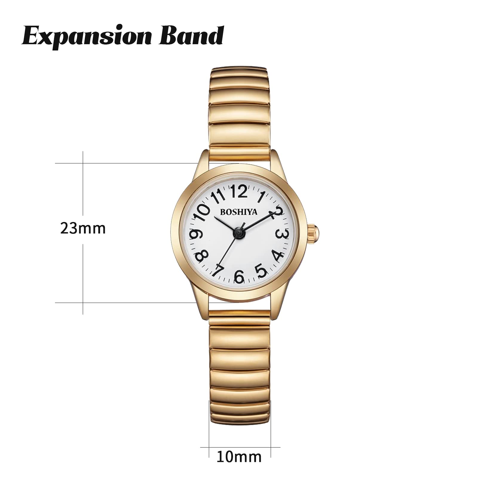 BOSHIYA Women's Easy Reader 23mm Stainless Steel Expansion Band Watchs for Small Wrist