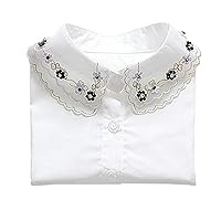 LANGUGU Women's Stylish Detachable Half Shirt Blouse Cotton False Collar Beaded Embroidered Floral Fake Collar Black
