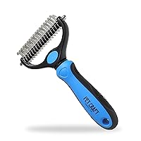 Dog Grooming Rake Undercoat Brush 2-in-1 Pet Deshedding Dematting Detangler Tool with Double Sided Metal Comb Head for Cats and Dogs with Long or Short Pet Hair Fur