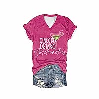 Womens Cinco De Drinko Bitchachos Print Shirt Funny Summer Casual Tee Short Sleeve V Neck Tees Shirts Fashion Clothes 2024