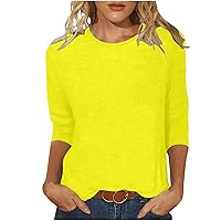 3/4 Length Sleeve Shirts for Women 2024 Casual Summer Plus Size Blouses Crewneck Plain Cute Tops Loose Fit Pullover