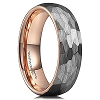 King Will 8mm Hammered Tungsten Rings for Men Women Domed Black/Silver and Rose Gold Brushed Engagement Mens Wedding Band