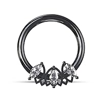 Triple Marquis Cz Stone Flower 16 Gauge 316L Surgical Steel Hinged Clicker Segment Ring, Cartilage, Helix, Tragus, Piercing Jewelry