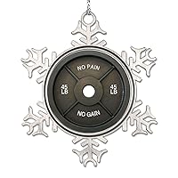 No Pain No Gain Fitness Snowflake Ornaments Barbell Weight Plate Powerlifting Ornament for Christmas Tree Decor Personalized Christmas Ornaments 2022 Funny Metal Souvenir Keepsake Gifts3 Inch