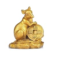Feng Shui Chinese Zodiac Rat Figurine Golden Brass Statue Collectible Home Office Table Decor Gifts --Addune (Rat)