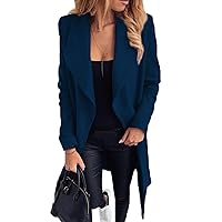 GRASWE Women Belt Woolen Mid-Length Fashion Pea Coat Lapel Collar Winter Blend Pea Coat Fit Open Front Elegant Pea Coat