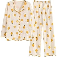2 Pcs Big Girl Teens Cotton Soft Pajamas Sleepwear Button Down Sweety Casual Print Loungewear Pjs Lounge Set