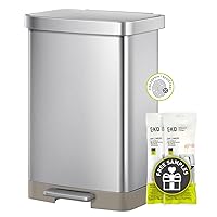 EKO Hudson Matte Stainless 50 Liter/13.2 Gallon Step Trash Can with Rear Trash Bag Storage Compartment
