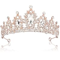 Didder Bridal Queen Tiara, Rhinestones Tiara for Women Princess Crown for Girls Tiaras and Crowns for Women Tiaras for Girls Hair Accessories for Wedding Birthday Prom Costume Gift, Rose Gold