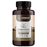 Longevity Botanicals Organic Cordyceps Mushroom Capsules - Ultra Concentrated Cordyceps Mushroom Extract Supplement - Promotes Energy, Endurance and Stamina - 100% Fruiting Body - 120 Count