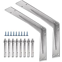 YUMORE Shelf Bracket Heavy Duty 12x8x2 in, 1/5IN Extra Thick Solid L Brackets Stainless Steel Countertop Bar Top Support Brackets Wall Mounted, Includes Hardware, 2 Pack