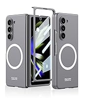 Smartphone Flip Cases Compatible with Samsung Galaxy Z Fold 5 5G Case with Tempered Glass Screen Protector Case Ultra Slim Case, Full Body Rugged Shockproof Hard PC Cover Wireless Charging Protective