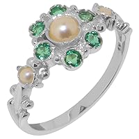925 Sterling Silver Cultured Pearl & Emerald Womens Antique Ring - Sizes 4 to 12 Available