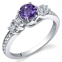 PEORA Amethyst Solstice Ring for Women 925 Sterling Silver, Natural Gemstone Birthstone, 0.50 Carat Round Shape, Comfort Fit, Sizes 5 to 9
