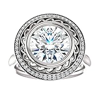 Siyaa Gems 3 CT Round Moissanite Engagement Rings 10K 14K 18K Solid Gold Moissanite Diamond Ring 925 Sterling Silver Solitaire Engagement Wedding Ring