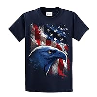 American Icon Patriotic USA Eagle in Front of American Flag T-Shirt USA Red White Blue Patriot Majestic-navy-6xl