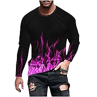 Men's 3D Flame Print T Shirt Casual Crew Neck Long Sleeve Fire Graphic Tee Shirts Tops Sports Gym Pullover Tshirt