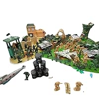 SGerste 130pcs/Bucket Military Toy Soldier Playset with Army Men, Vehilces, Play Mat, and Battlefield Tools for Party and Display