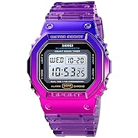 Gosasa Womens Watch Gradient Color Silicone Plating Digital Electronic Waterproof Sports Wristwatches Casual Watch Student Watches
