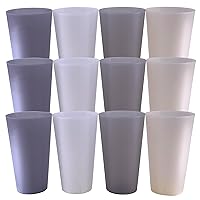 Unbreakable Plastic Tumblers Reusable, 32 oz Plastic Drinking Glasses set of 12, BPA Free Dishwasher Safe Large Drinking Cups for Kids Kitchen Camping Party Outdoor (Grey Stone)