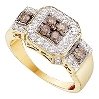 The Diamond Deal 14kt Yellow Gold Womens Round Brown Diamond Square Cluster Ring 1.00 Cttw