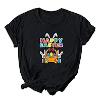 Happy Easter Shirts Women Cute Bunny Eggs Basket Graphic Tee Tops Casual Crewneck Blouse Soft Lightweight Tunic