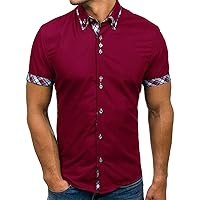 Mens Plaid Collar Short Sleeve Shirts Casual Regular Fit Button Down Dress Shirt Lightweight Business Slim Shirt