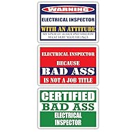 (x3) Certified Bad Ass Electrical Inspector with an Attitude Stickers | Funny Occupation Job Career Gift Idea | 3M Vinyl Sticker Decals for laptops, Hard Hats, Windows