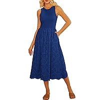 GRACE KARIN Women's Summer Sleeveless Tank Dress A Line Midi Dress Cotton Crewneck Casual Holiday Dress with Pockets