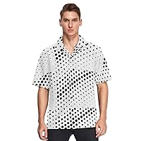 ALAZA Mens Polka Dot Black on White Abstract Quick Dry Hawaiian Shirt