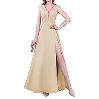 Bridesmaid Dresses for Women Laces Appliques Long Chiffon A Line V Neck Formal Prom Evening Party Gowns with Slit