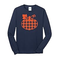 Threadrock Men's Plaid Pumpkin Long Sleeve T-Shirt
