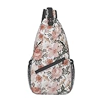 Sling Bag Floral Rose With Leaves Spring Print Sling Backpack Crossbody Chest Bag Daypack For Hiking Travel