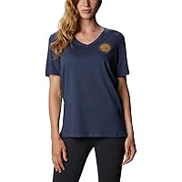 Columbia Women's Bluebird Day Relaxed V Neck, Nocturnal Heather/Hey There, 1X Plus