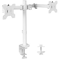 Dual Monitor Desk Mount, Heavy Duty Fully Adjustable Steel Stand, Holds 2 Computer Screens up to 30 inches and Max 22lbs Each, White, STAND-V002W