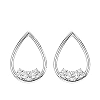 9K White Gold 100% Natural Round Brilliant Cut Diamond Drop Shape Earrings | Luxury Jewelry Gifts for Women