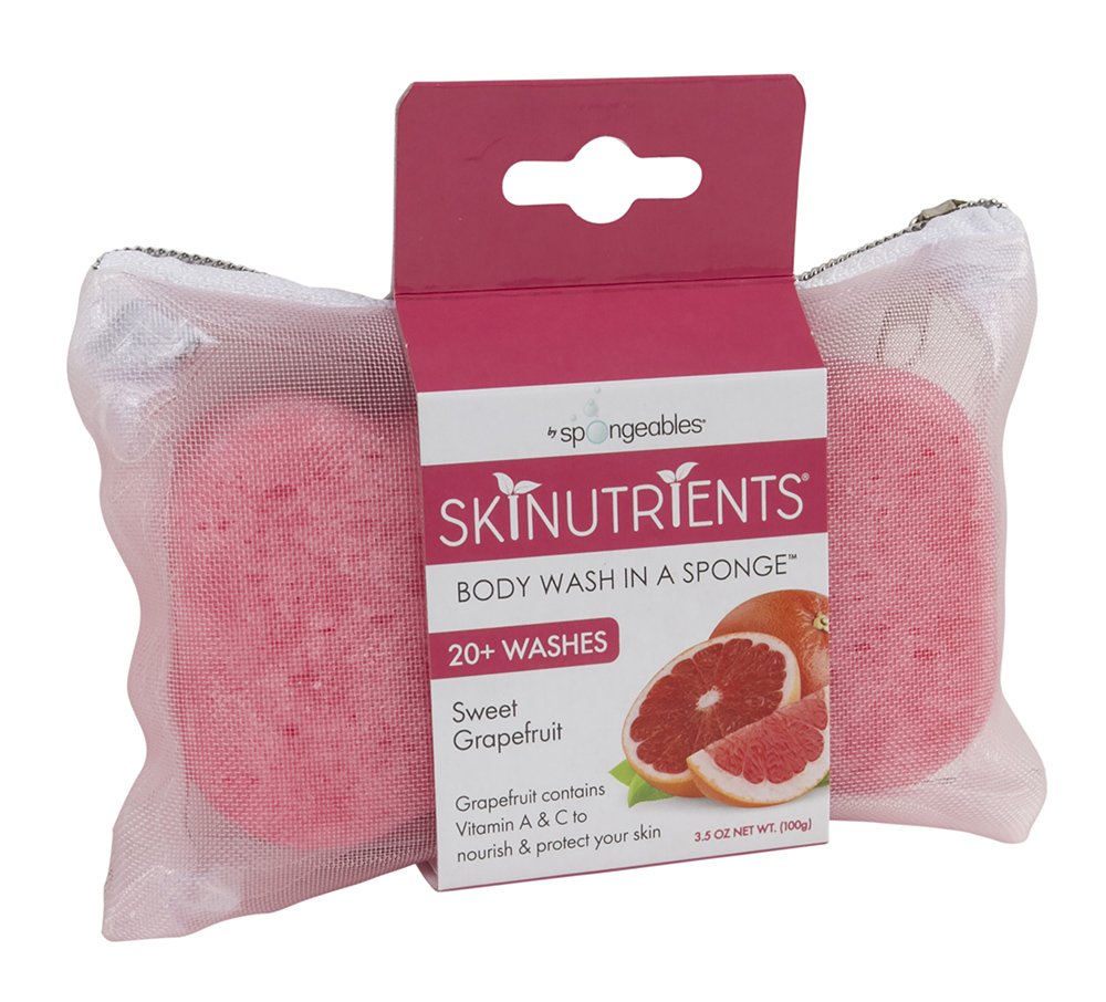 Spongeables Skinutrients Moisturizing Body Wash in a Sponge 20+ Washes Paraben and CrueltyFree Pack , Pink, sweet grapefruit, (Pack of 3)