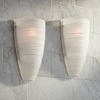 Possini Euro Design Isola Modern Wall Sconces Set of 2 White Striped Glass Pocket Hardwired 13 1/4