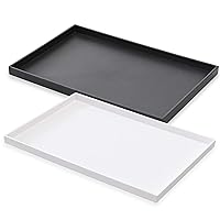 Black and White Plastic Tray Set 14 x 9.6 in, Large Vanity Organizer Bathroom Counter Tray, Kitchen Tray for Counter, Multi-Purpose Utility Trays (Pack of 2)