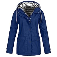Windbreaker Jacket Women Trench Coats Outdoor Hooded Raincoat (B-Blue, XXXXL)