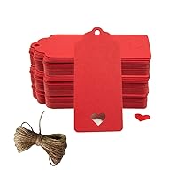 200pc Hollow Heart Shape Kraft Paper Tags, CRIVERS Gift Tags/Hang Tags with Free Natural Jute Twine for Christmas Wedding Thanksgiving Birthday Holiday Party Favors (Red)