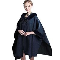 Faux Fur Wool Blends Cape Overcoat Hood Women Autumn Winter Big Loose Coat Long Warm Cloak solid Colors